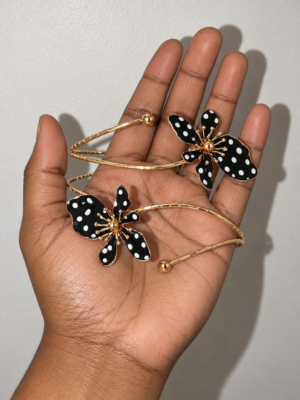 Midnight Polka-Dot Floral Arm Cuff 🖤🌼
