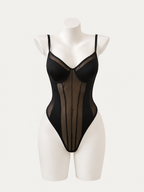 Noir Mesh Corset Bodysuit 🖤✨
