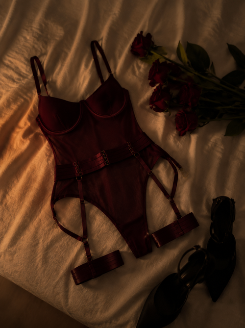 Burgundy Mesh Bodysuit 🍷✨