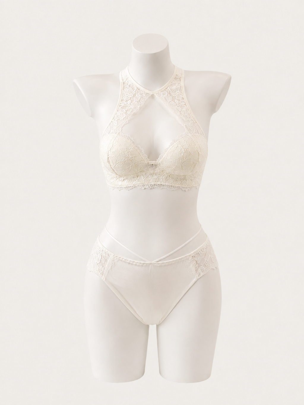 Ivory Floral Lace Halter Bra Set 🤍🌸