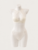Ivory Floral Lace Halter Bra Set 🤍🌸