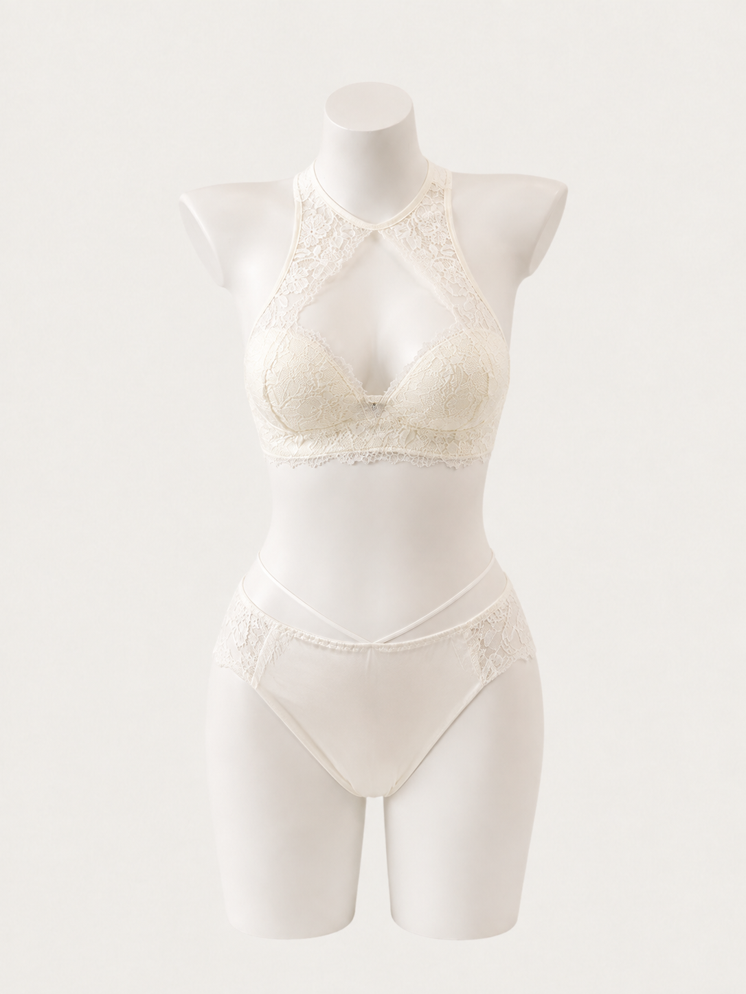Ivory Floral Lace Halter Bra Set 🤍🌸