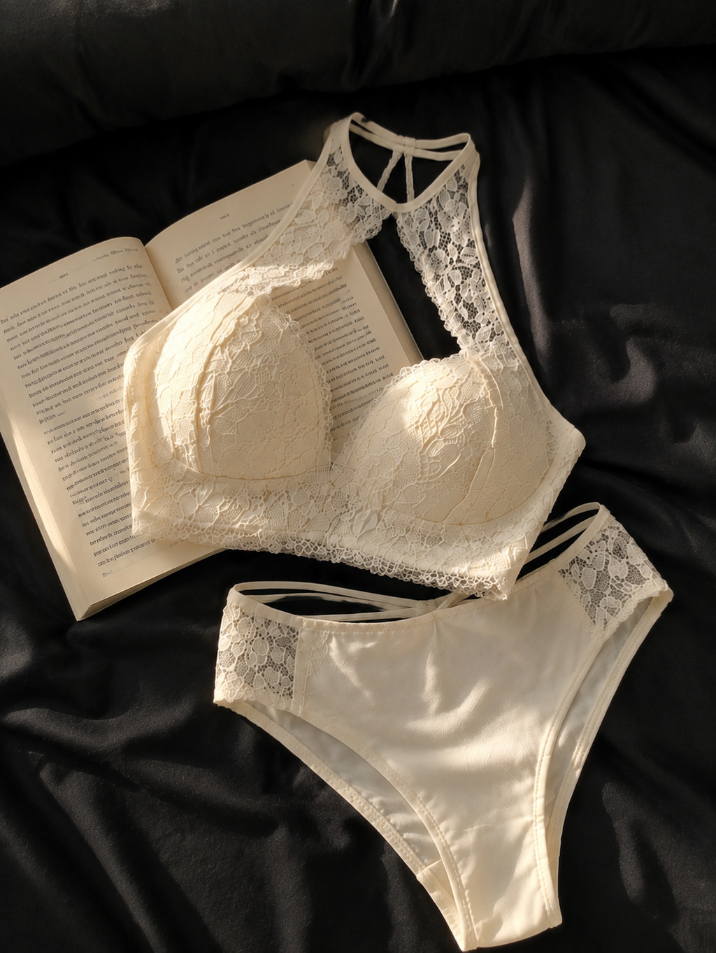 Ivory Floral Lace Halter Bra Set 🤍🌸