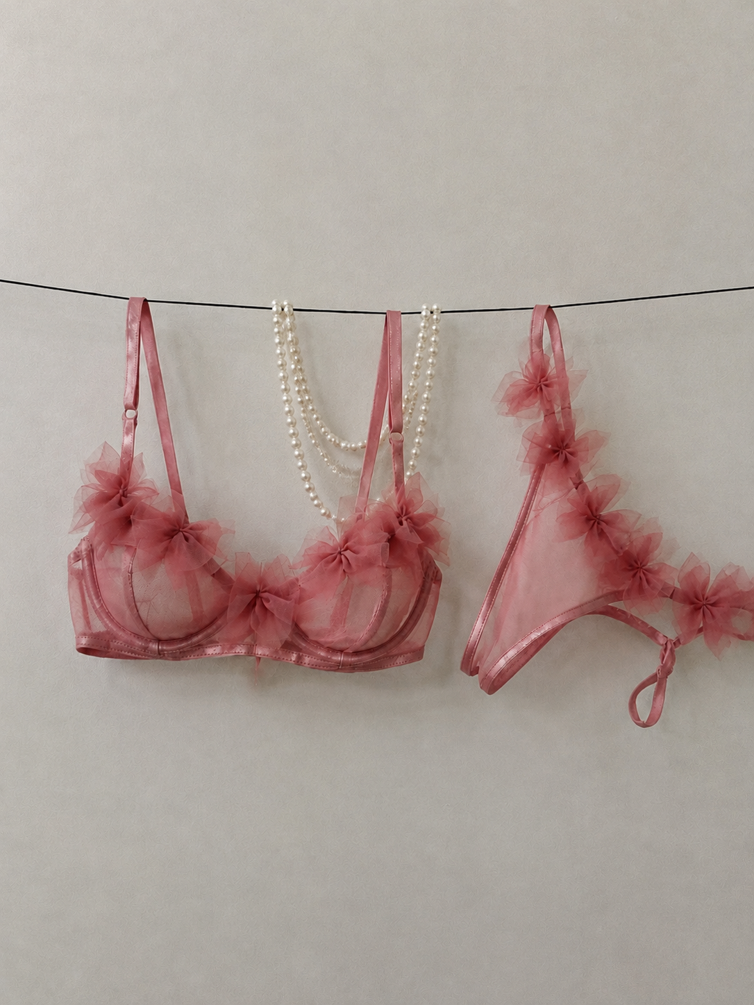 Rose Bow Lace Bra Set 🎀🌹
