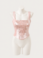 Blush Satin Bow Corset Top 🎀🌸