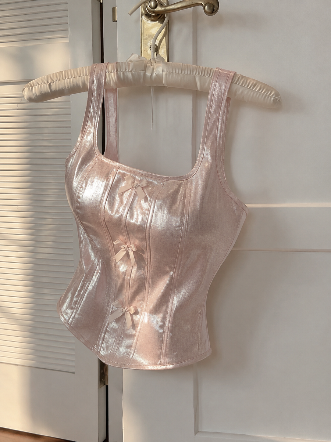 Blush Satin Bow Corset Top 🎀🌸