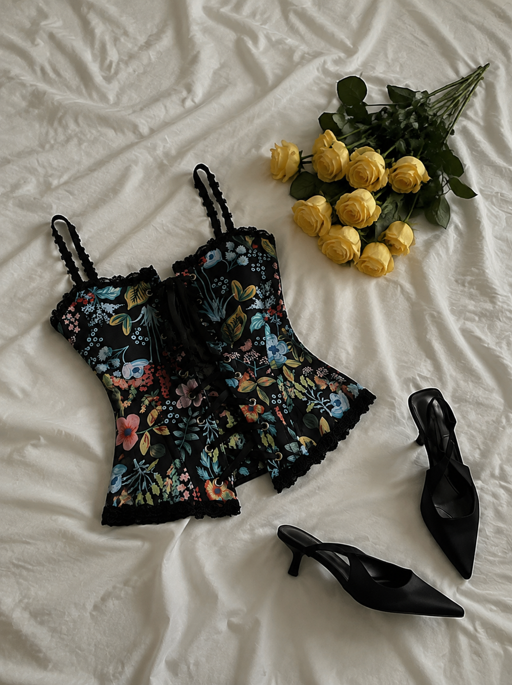 Midnight Garden Floral Corset Top 🖤🌸