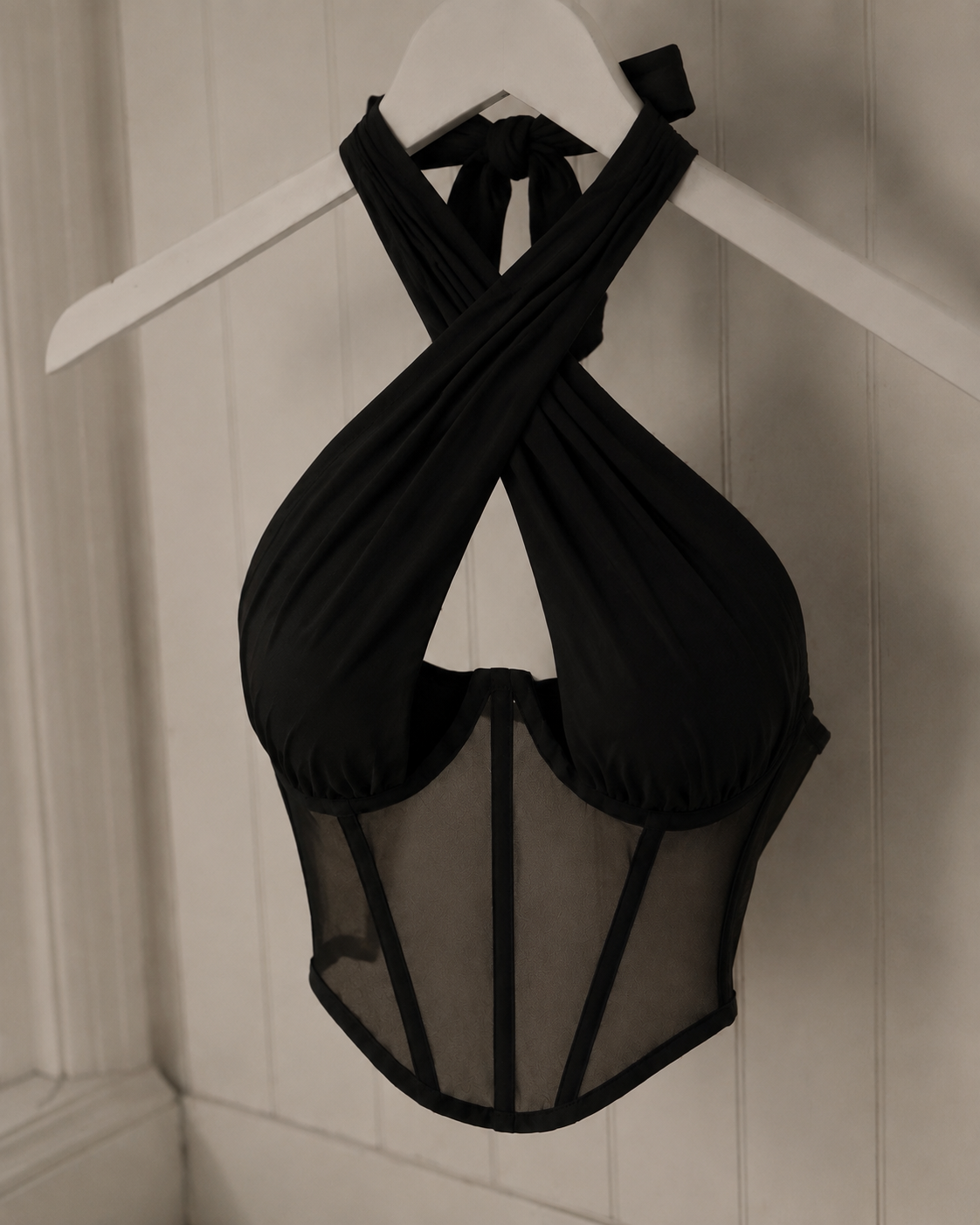 Noir Halter Mesh Corset Top 🖤✨