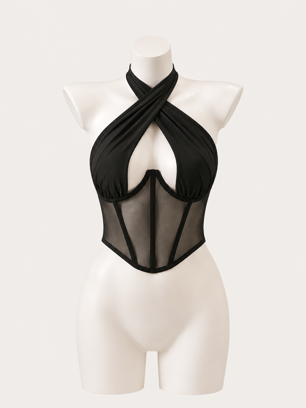 Noir Halter Mesh Corset Top 🖤✨