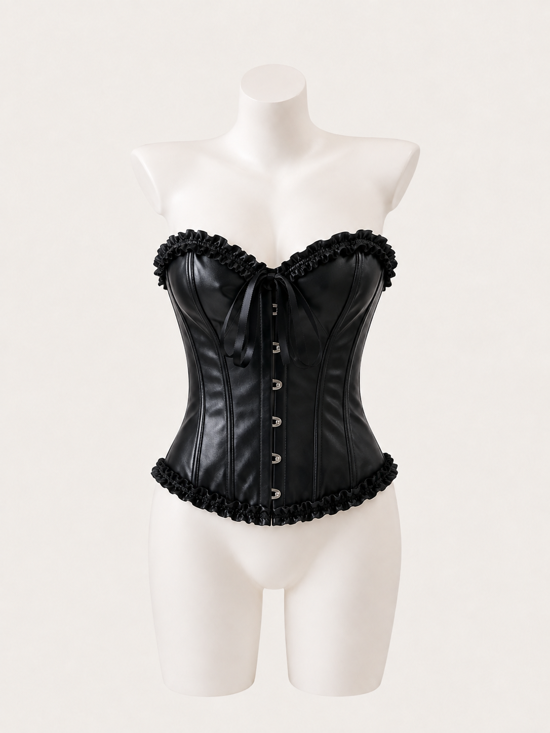 Midnight Ruffle Leather Corset 🖤🎀