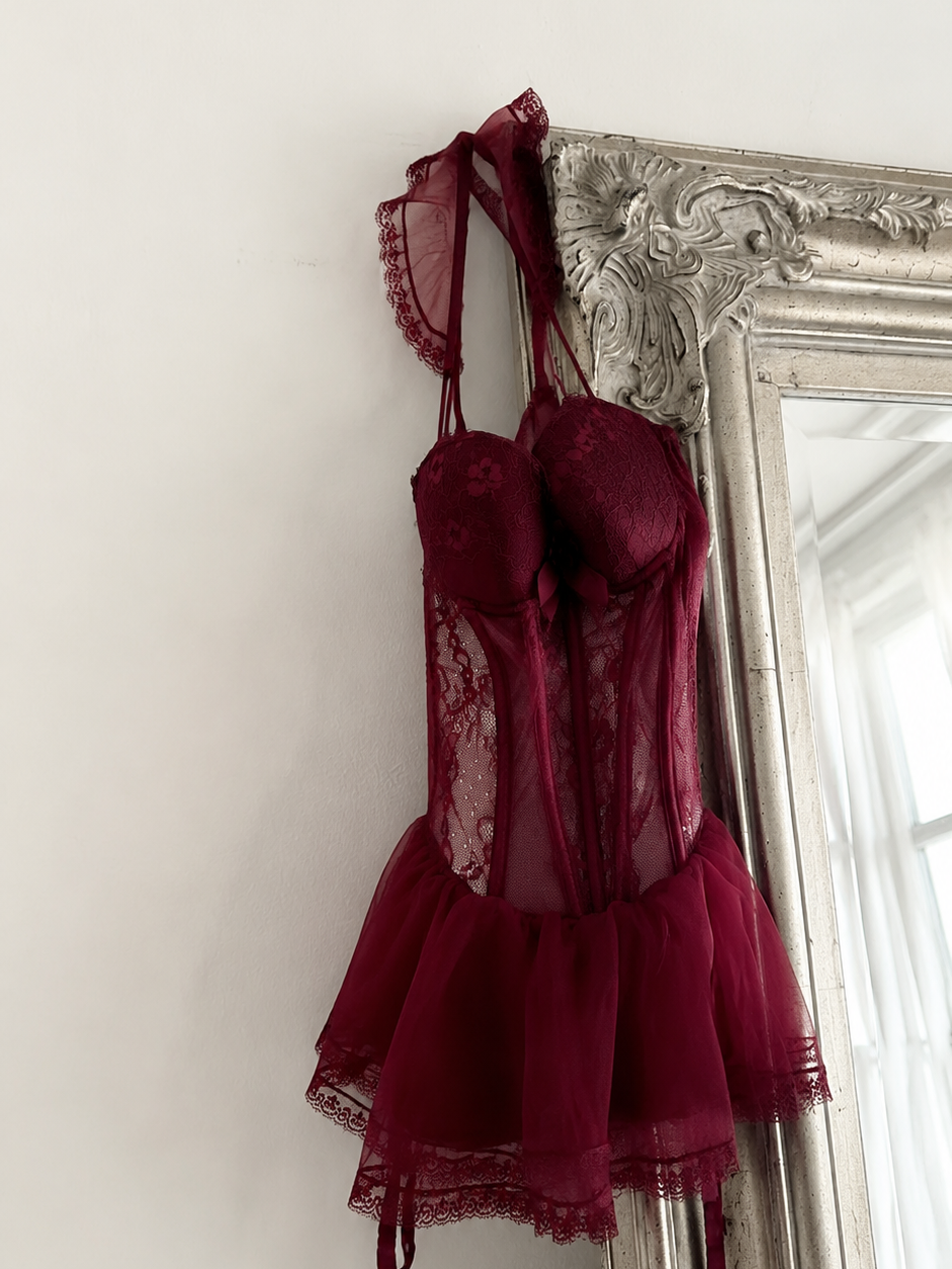 Nocturne Burgundy Lace Dress 🍷🕯️
