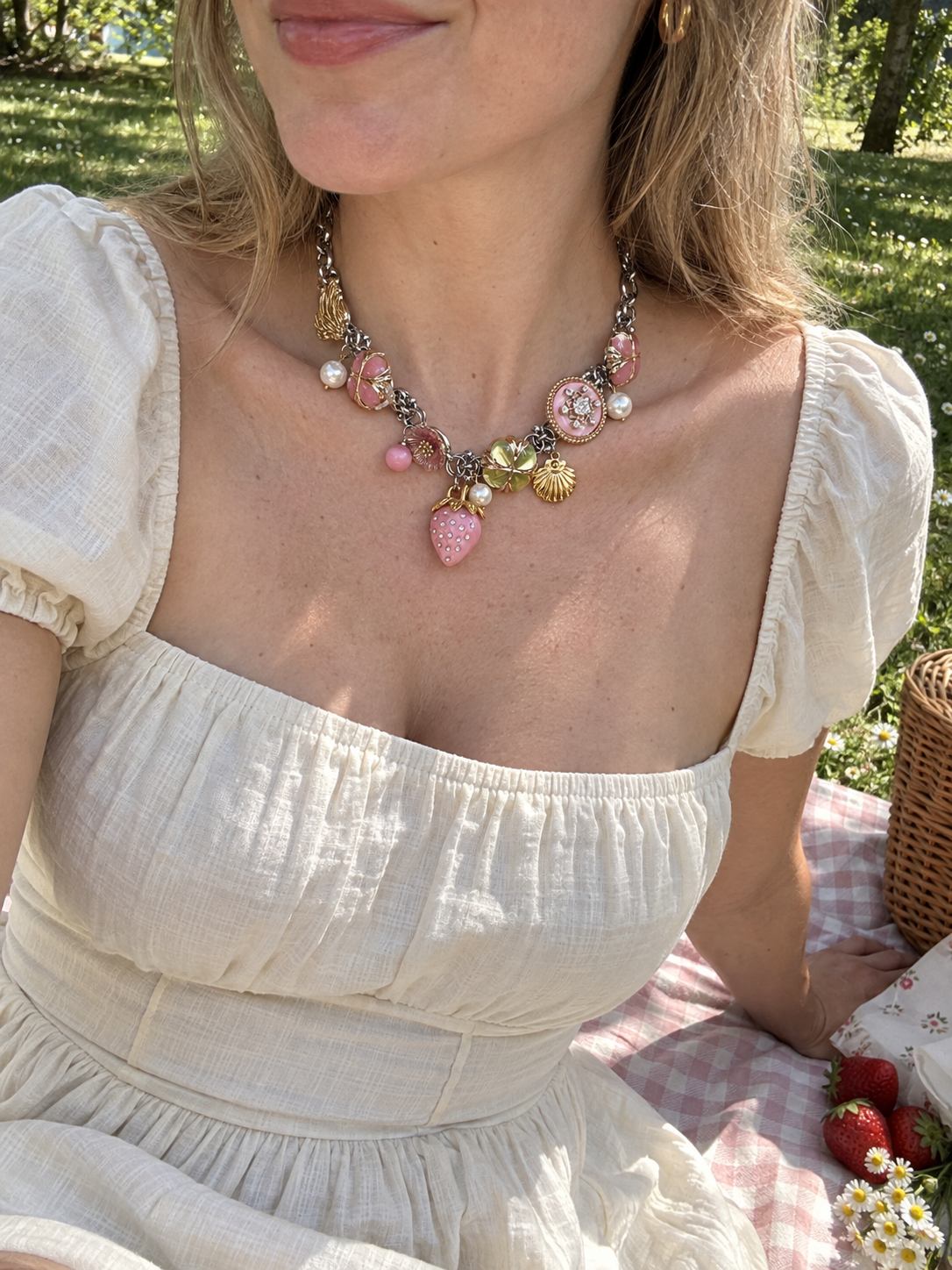 Strawberry Garden Charm Necklace 🍓🌸