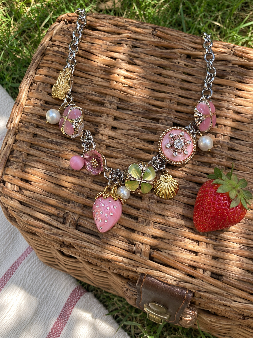 Strawberry Garden Charm Necklace 🍓🌸