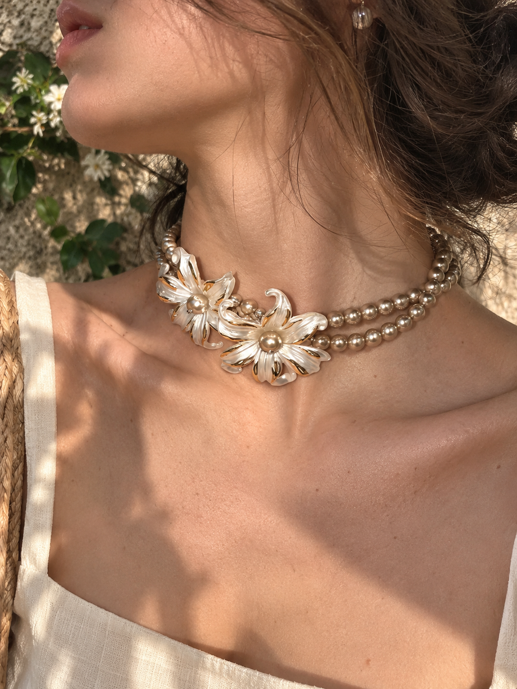 Champagne Lily Double-Strand Necklace 🤍✨